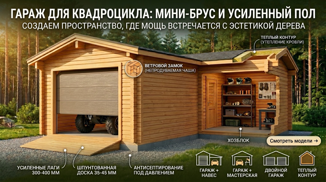 Гараж для квадроцикла: мини-брус и усиленный пол